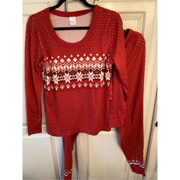 Hanna Andersson Holiday Print Long John Set Top Sz L Red Fair Isle - Picture 1 of 9